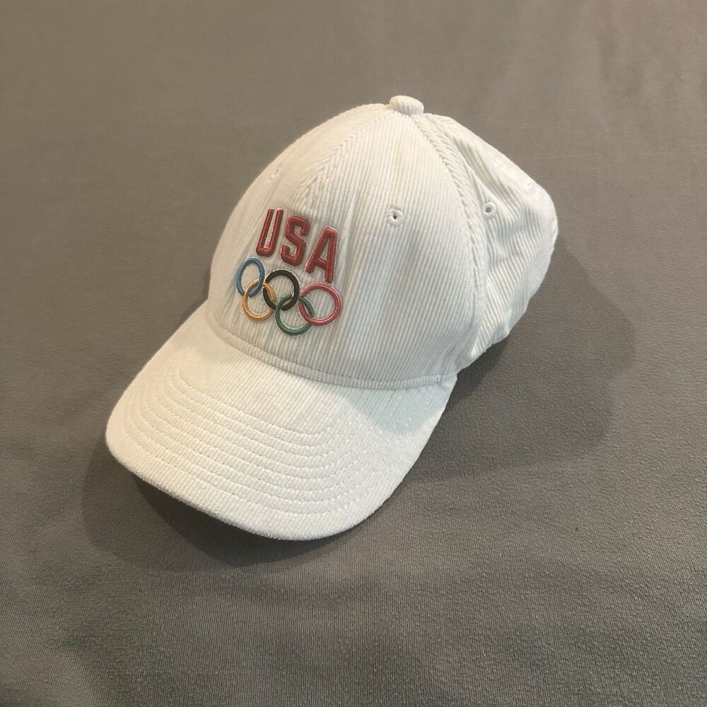 USA Olympics Corduroy Hat White Creme One Size Adjustable 100% Cotton Dad Y2K